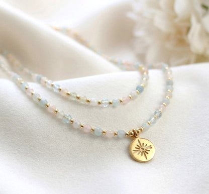 Morganit Naturstein Schmuckset – Perlenkette & Armband | Handgefertigt