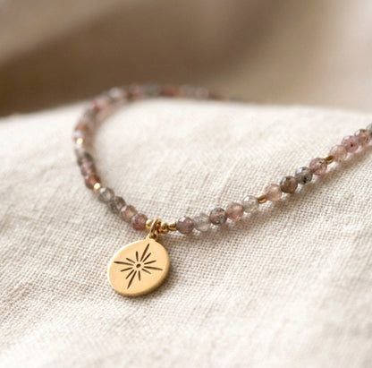 Zarter Sonnenstein Choker – Naturstein Perlenhalskette -  Handgefertigt