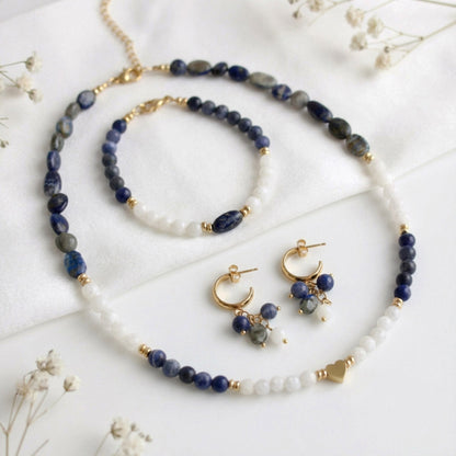 Lapislazuli Naturstein Schmuckset – Perlenkette, Armband & Ohrringe | Handgefertigt