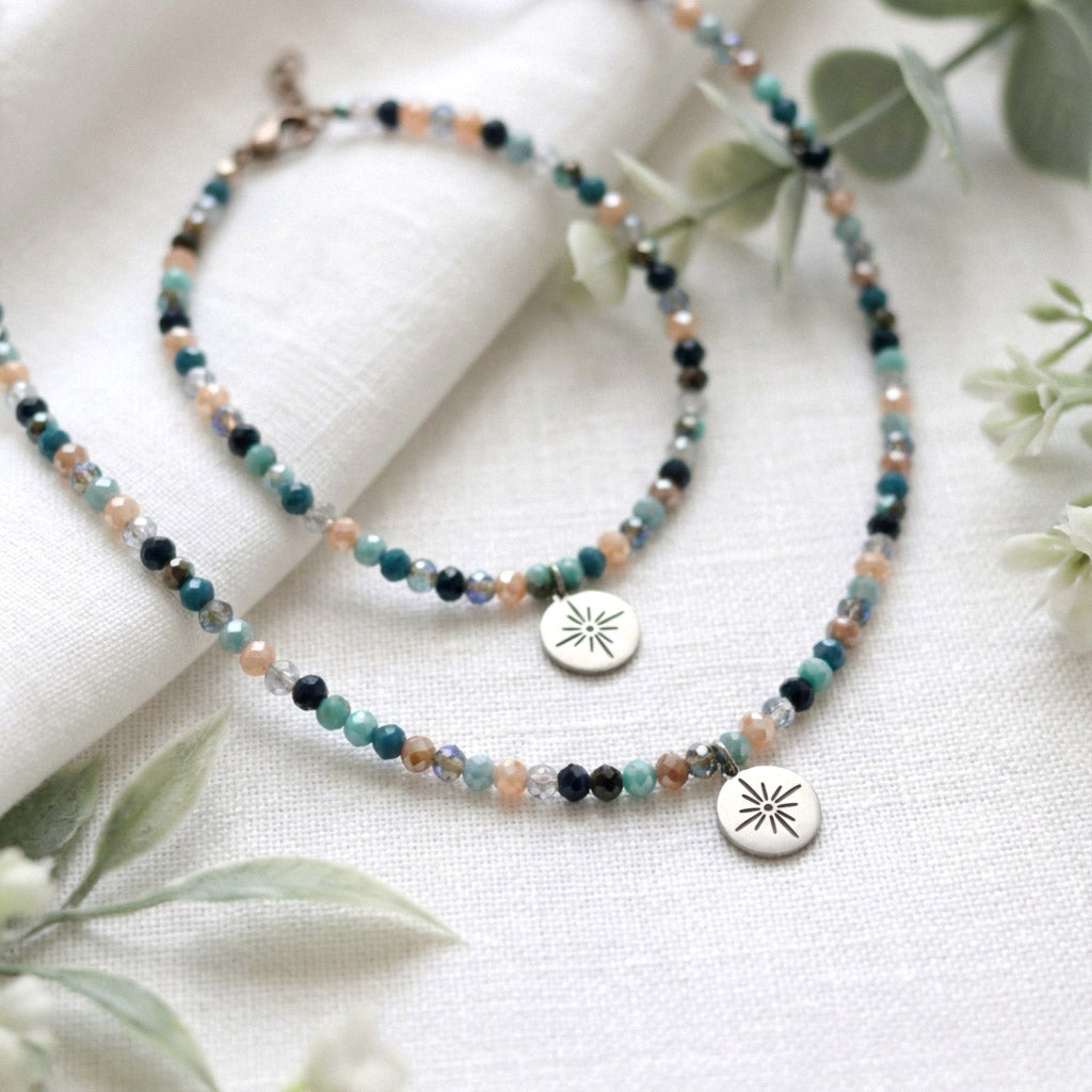 Blaues Perlen Schmuckset – Kette & Armband | Handgefertigt