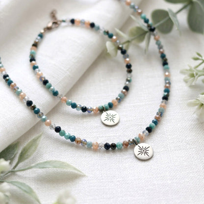 Blaues Perlen Schmuckset – Kette & Armband | Handgefertigt