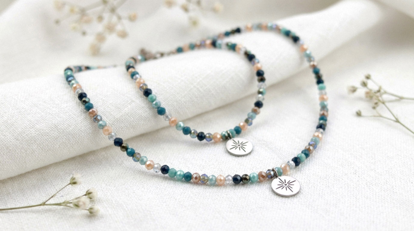 Blaues Perlen Schmuckset – Kette & Armband | Handgefertigt