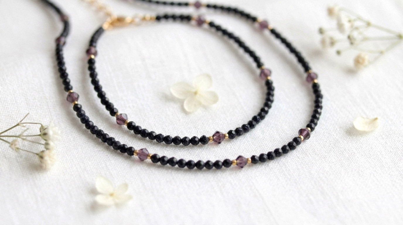 Blauer Sternenstein – Choker & Armband Set mit Goldakzenten