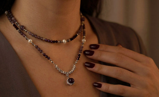 Amethyst & Süßwasserperlen Layering Schmuckset – Handgefertigt
