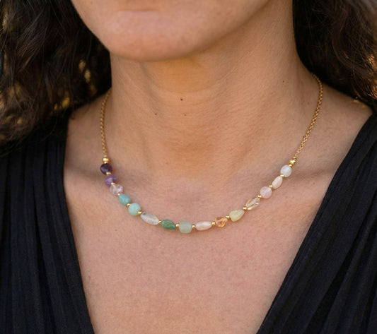 Regenbogen-Edelstein Perlenkette – Harmonische Naturstein-Halskette