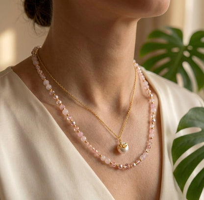 Layering-Schmuckset „Mom“ – Rosenquarz Halskettenset mit Anhänger