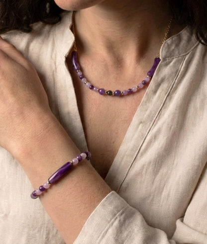 Amethyst Naturstein Halskette & Armband – Handgefertigtes Schmuckset