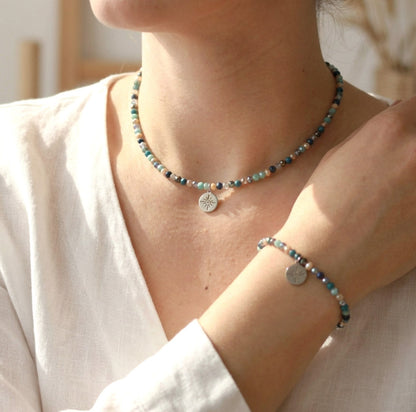 Blaues Perlen Schmuckset – Kette & Armband | Handgefertigt