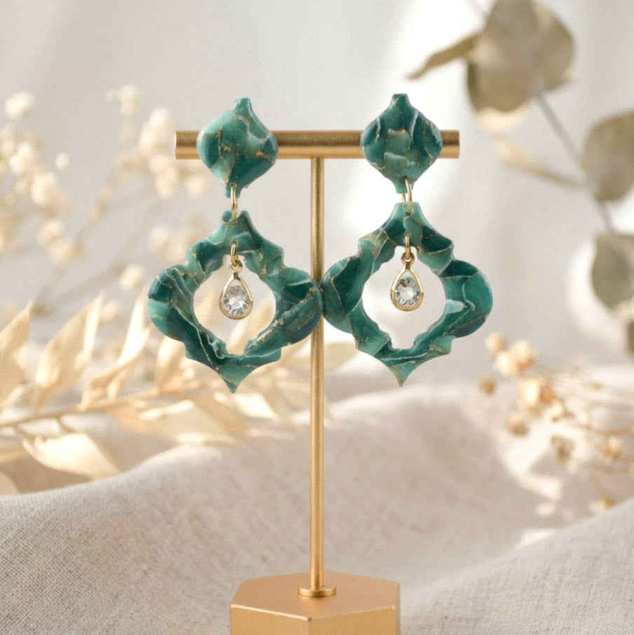 Grün Gold Naturstein-Marmor Ohrringe – Kollektion Verdi Lapponia | Handgefertigt