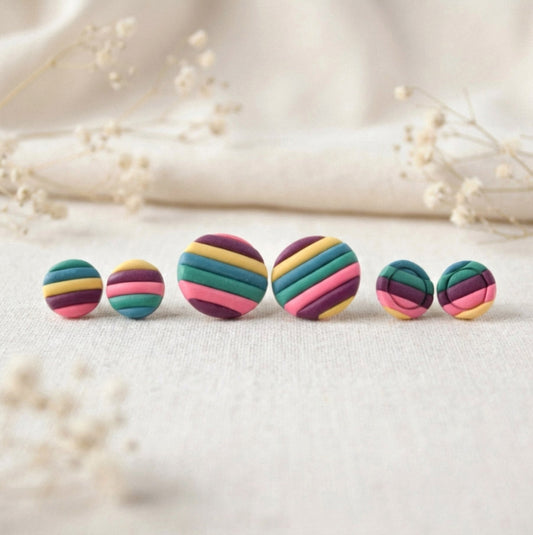 Bunt Gestreifte Statement Ohrringe – Handgefertigte Polymer Clay Ohrringe