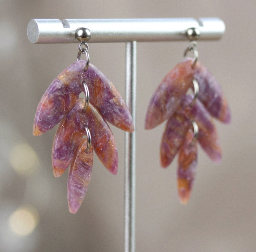 Lila-Gelbe Marmor Ohrringe – Handgefertigte Polymer Clay Statement Ohrringe