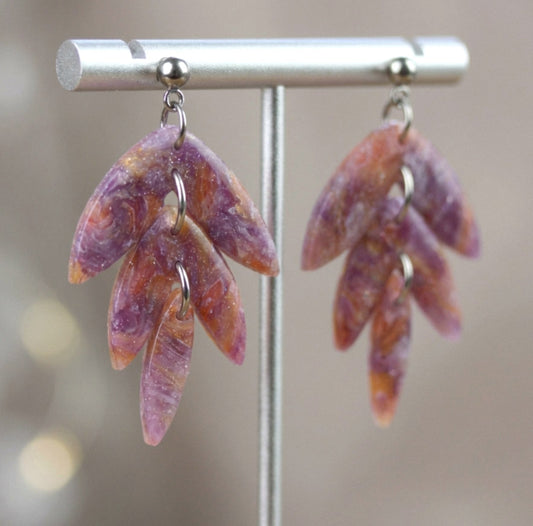 Lila-Gelbe Marmor Ohrringe – Handgefertigte Polymer Clay Statement Ohrringe