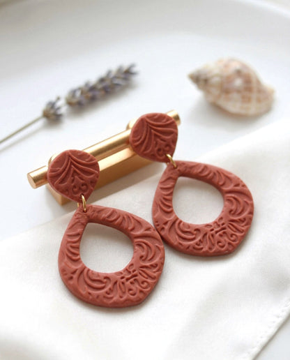Boho Terra Cotta Ohrringe – Handgefertigte Polymer Clay Statement Ohrringe