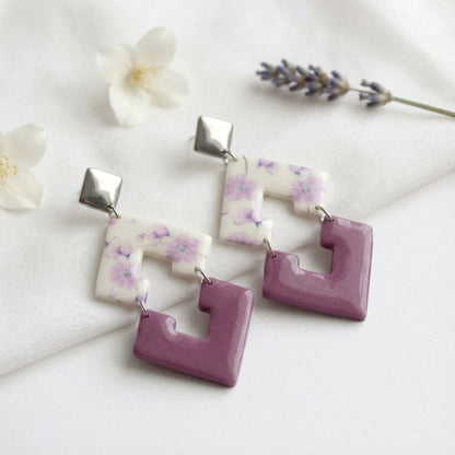 Florale Hängeohrringe – Kollektion Mauveline | Polymer Clay Statement Schmuck