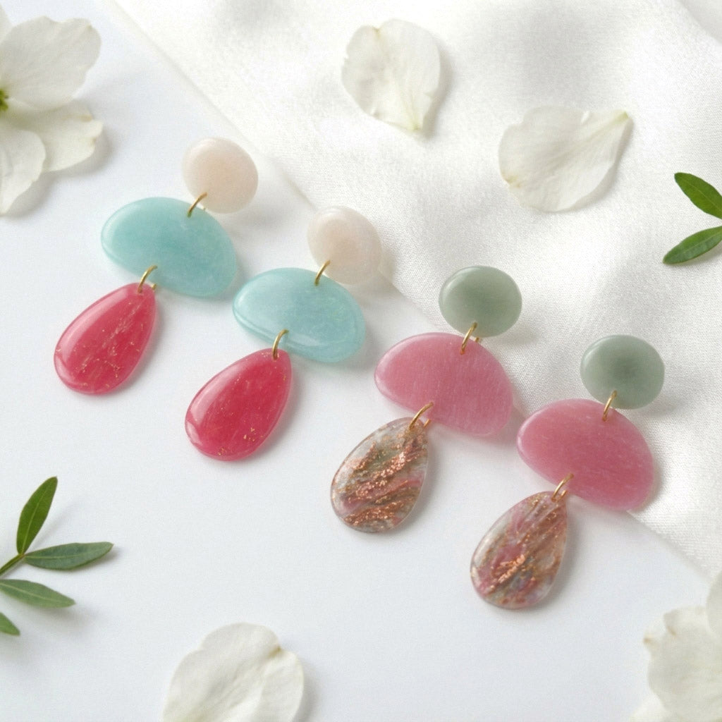 Polymer Clay Hängeohrringe – Kollektion Misty Tiers | Statement Ohrringe