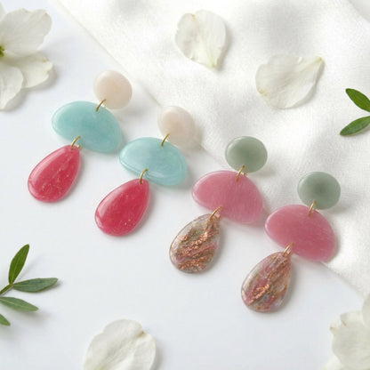 Polymer Clay Hängeohrringe – Kollektion Misty Tiers | Statement Ohrringe