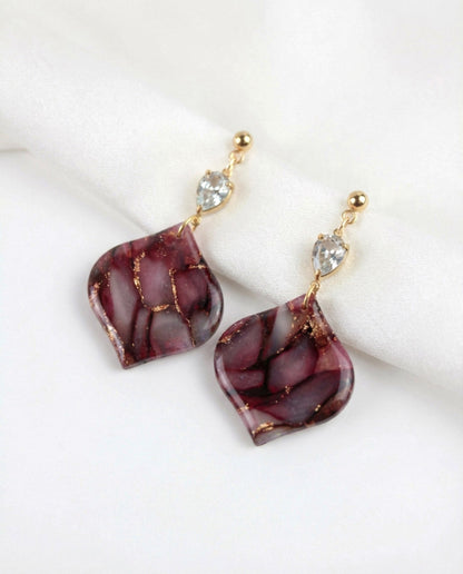 Bordeaux Rote Marmor Ohrringe – Elegante Polymer Clay Statement Ohrringe