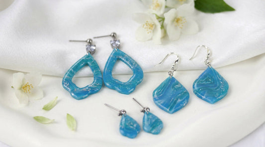 Statement Polymer Clay Ohrringe | Handgefertigte elegante Blau Silberne Marmor Swing | Kollektion