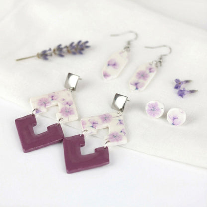 Florale Hängeohrringe – Kollektion Mauveline | Polymer Clay Statement Schmuck
