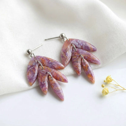 Lila-Gelbe Marmor Ohrringe – Handgefertigte Polymer Clay Statement Ohrringe