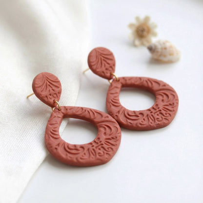 Boho Terra Cotta Ohrringe – Handgefertigte Polymer Clay Statement Ohrringe