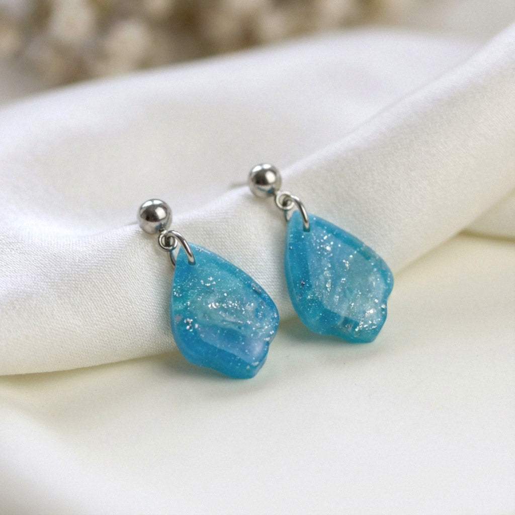 Statement Polymer Clay Ohrringe | Handgefertigte elegante Blau Silberne Marmor Swing | Kollektion