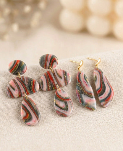 Rosa Grün Twisted Ohrringe – Elegante handgefertigte Polymer Clay Statement Designs