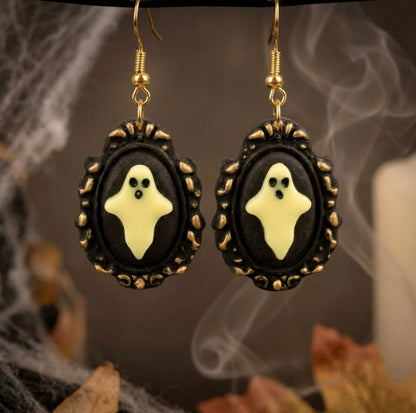 Glow Geist im Rahmen – Leuchtende Bilderrahmen Polymer Clay Ohrringe | Halloween Edition