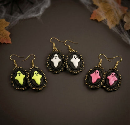 Glow Geist im Rahmen – Leuchtende Bilderrahmen Polymer Clay Ohrringe | Halloween Edition