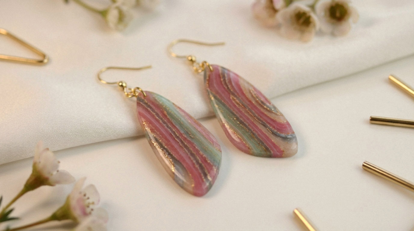 Elegante Polymer Clay Ohrringe – Kollektion Gilded Marble