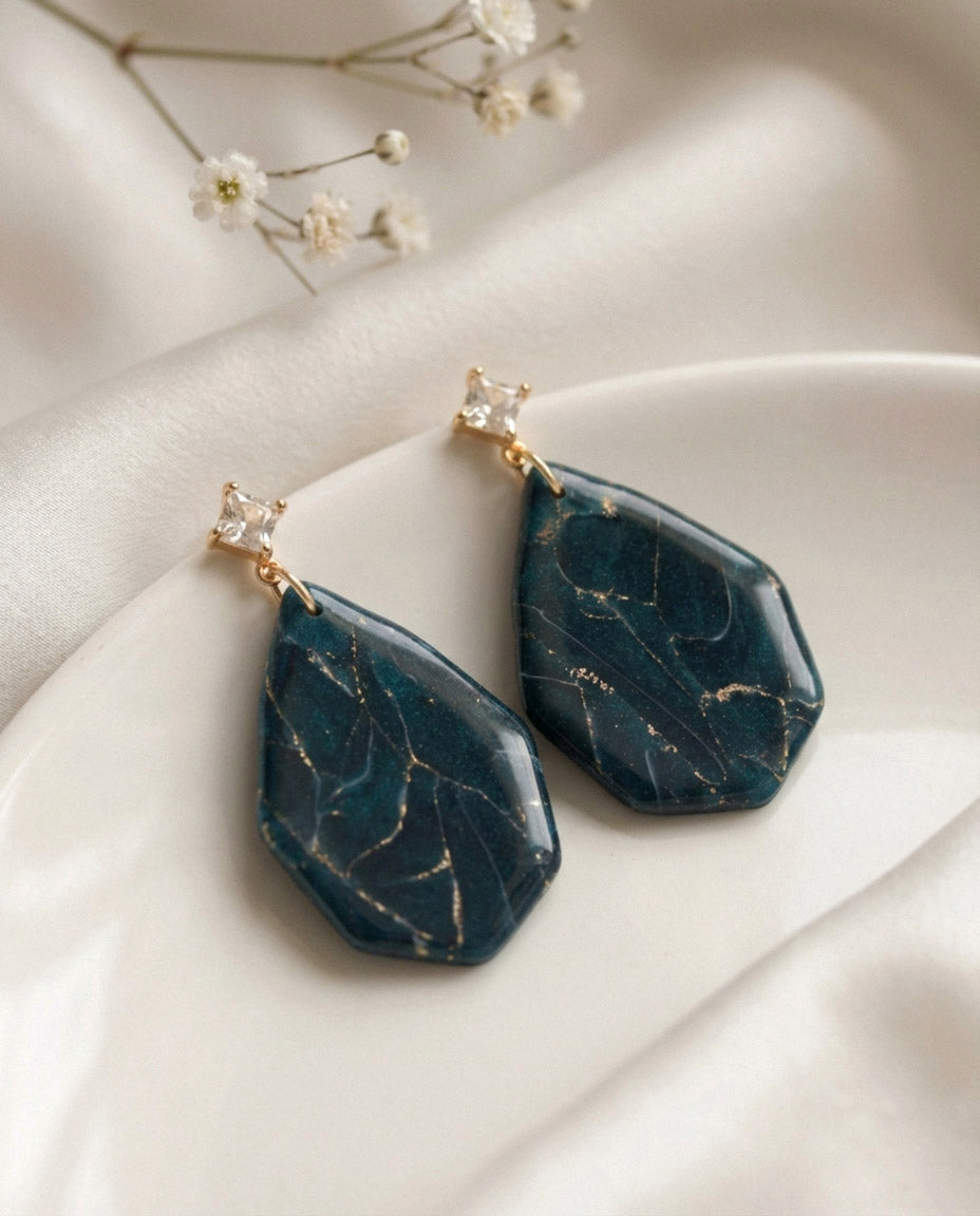 Blau Gold Marmor Ohrringe – Exklusive Polymer Clay Eleganz | Kollektion Azuria