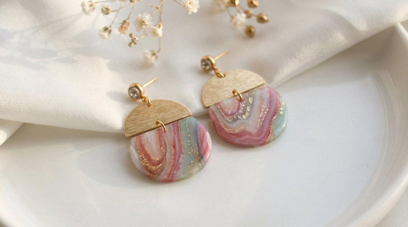 Elegante Polymer Clay Ohrringe – Kollektion Gilded Marble