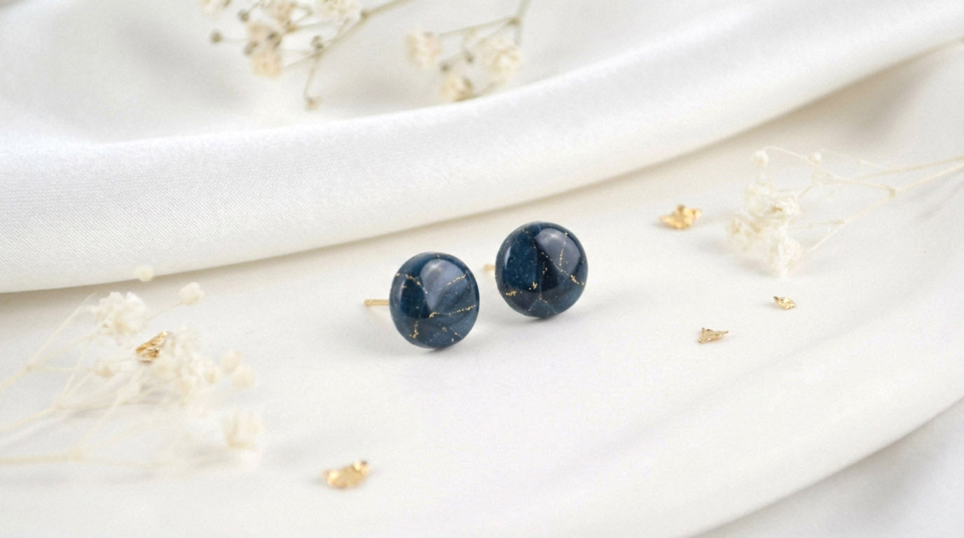 Blau Gold Marmor Ohrringe – Exklusive Polymer Clay Eleganz | Kollektion Azuria