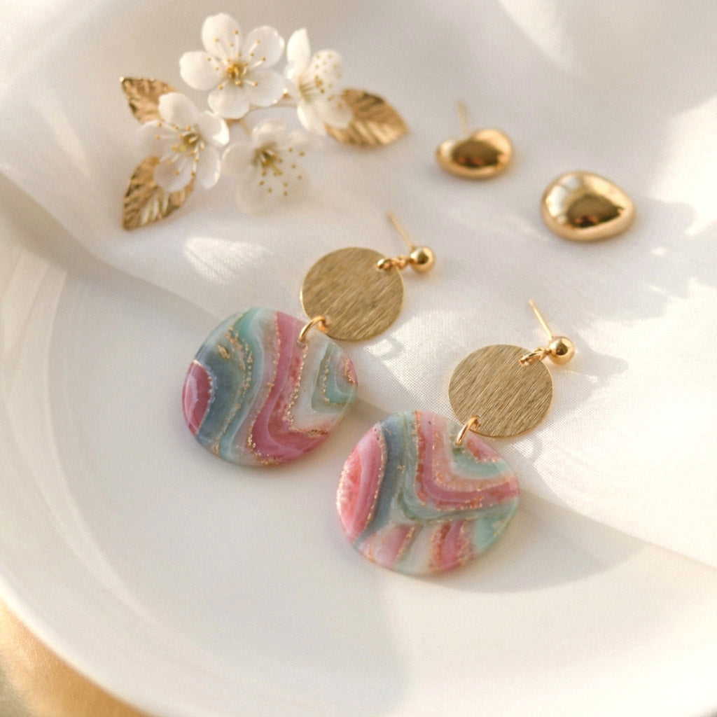 Elegante Polymer Clay Ohrringe – Kollektion Gilded Marble