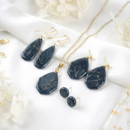 Blau Gold Marmor Ohrringe – Exklusive Polymer Clay Eleganz | Kollektion Azuria