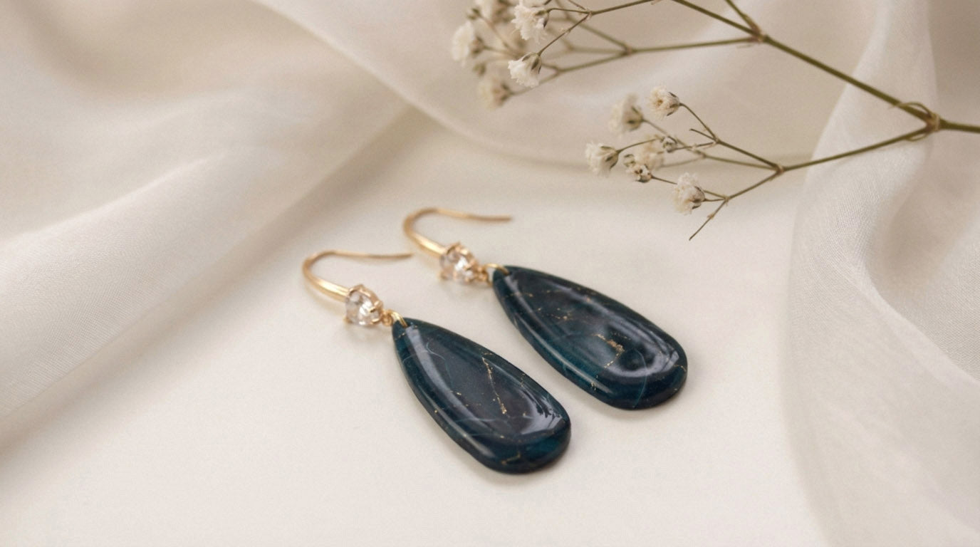 Blau Gold Marmor Ohrringe – Exklusive Polymer Clay Eleganz | Kollektion Azuria