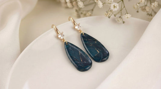 Blau Gold Marmor Ohrringe – Exklusive Polymer Clay Eleganz | Kollektion Azuria