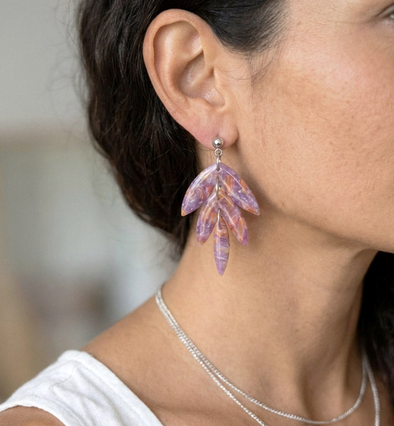 Lila-Gelbe Marmor Ohrringe – Handgefertigte Polymer Clay Statement Ohrringe