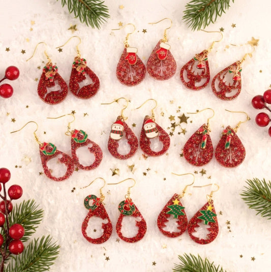 Rote Weihnachts Ohrringe mit Anhänger – Handgefertigte Harzschmuck