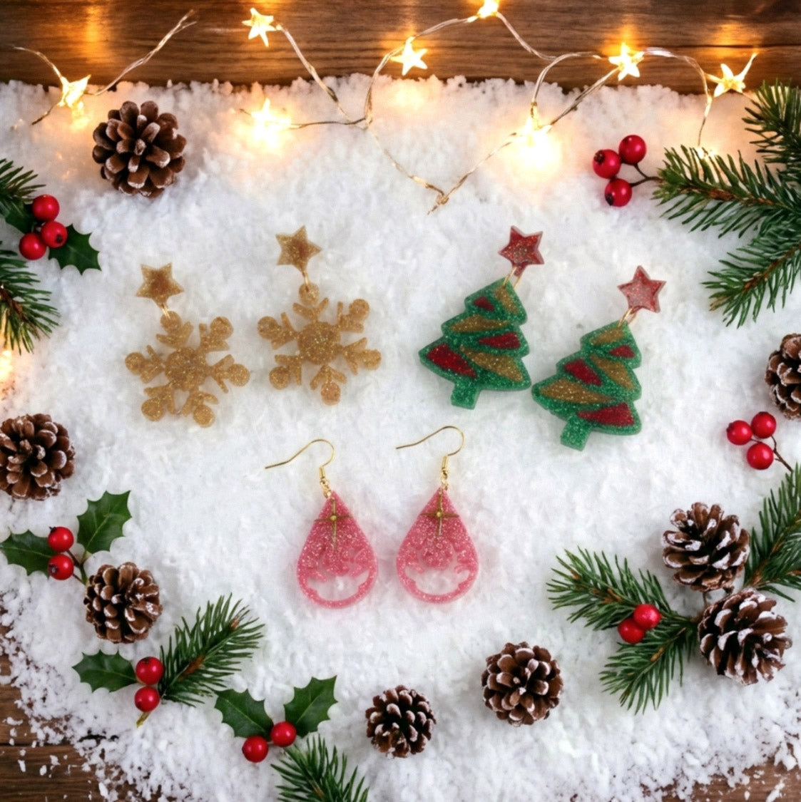 Weihnachtliche Harz Ohrringe – Handgefertigte Statement Ohrringe