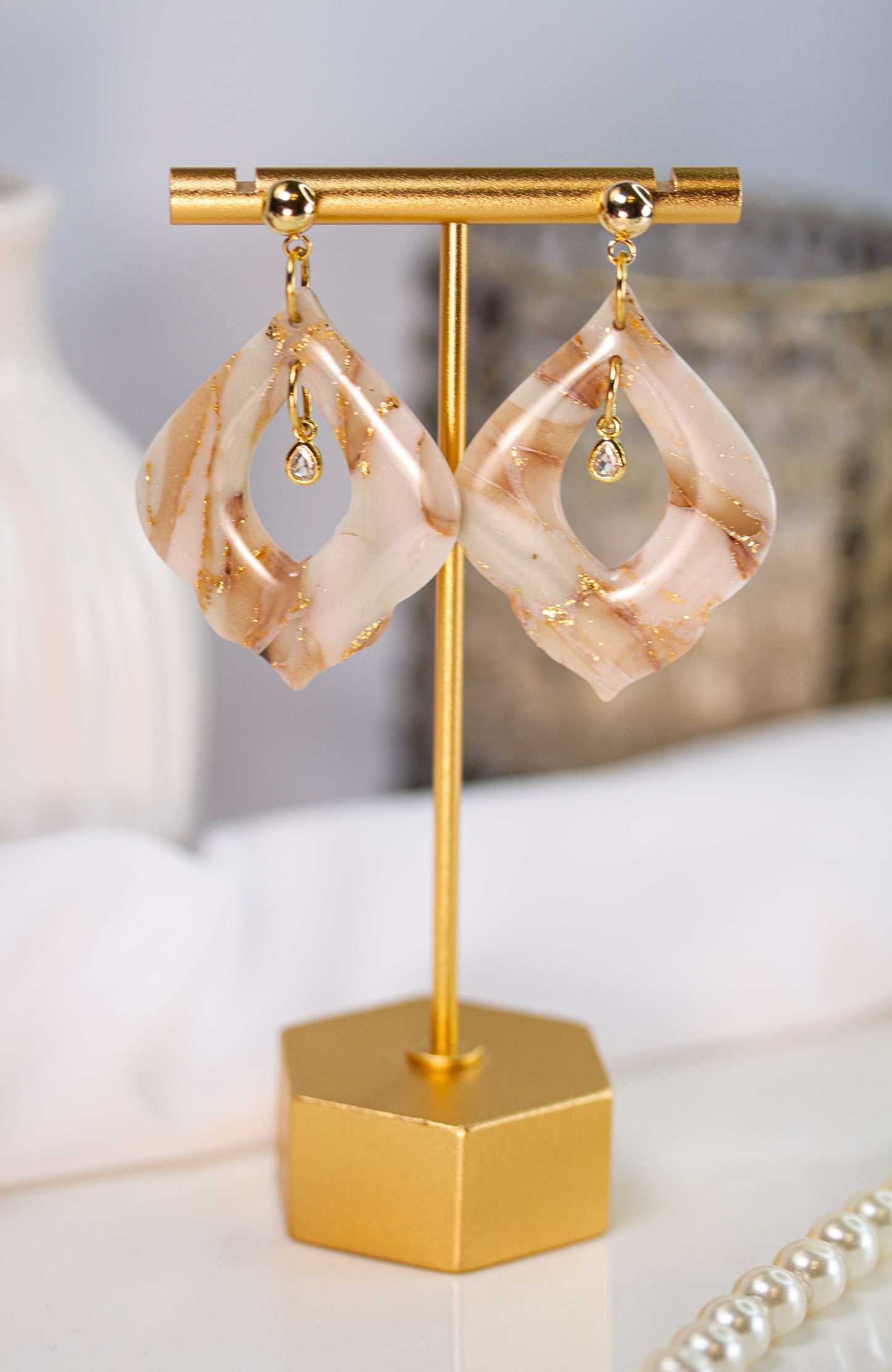 Statement Ohrringe - Nude Creme Marble – Kristall