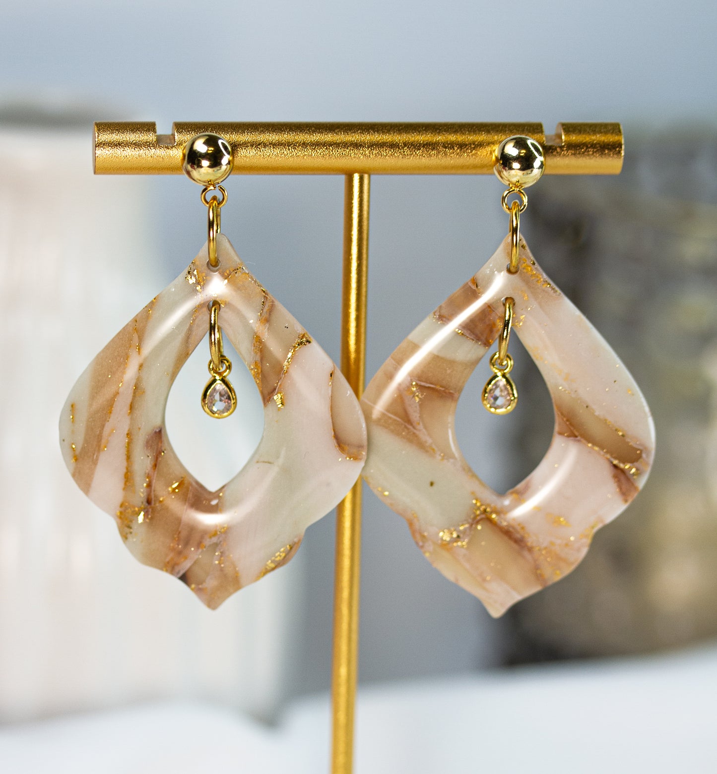 Statement Ohrringe - Nude Creme Marble – Kristall