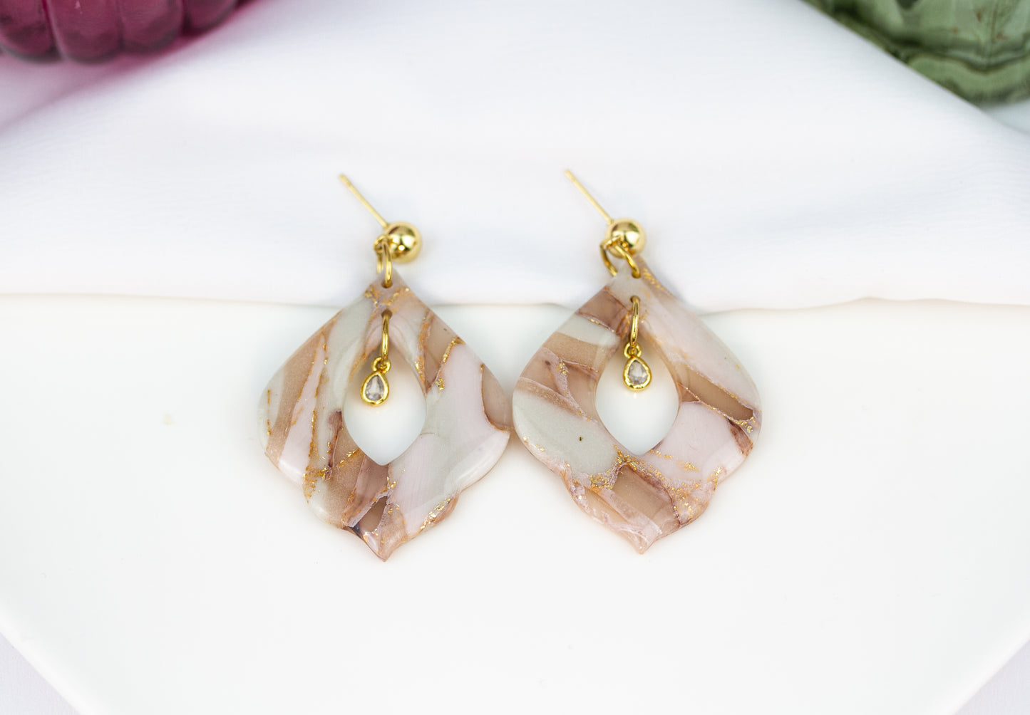 Statement Ohrringe - Nude Creme Marble – Kristall