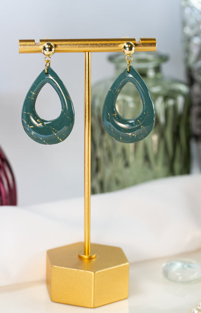 Statement Ohrringe – Cut Out Tropfen – Petrolgrün