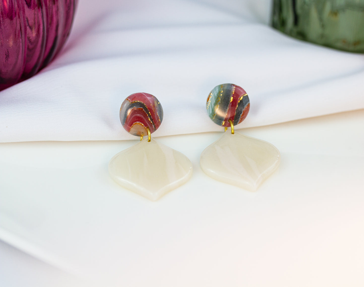 Ohrringe Creme Wave - Marmor Look