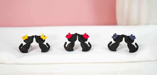 Katzen Ohrstecker – Schwarz – Schleife