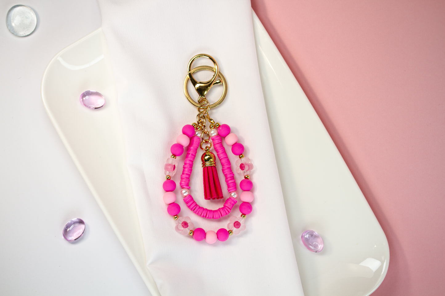 Happy Pink Schlüsselanhänger - Perlen & Quaste