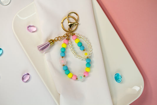 Happy Schlüsselanhänger - Bunte Perlen & Quaste