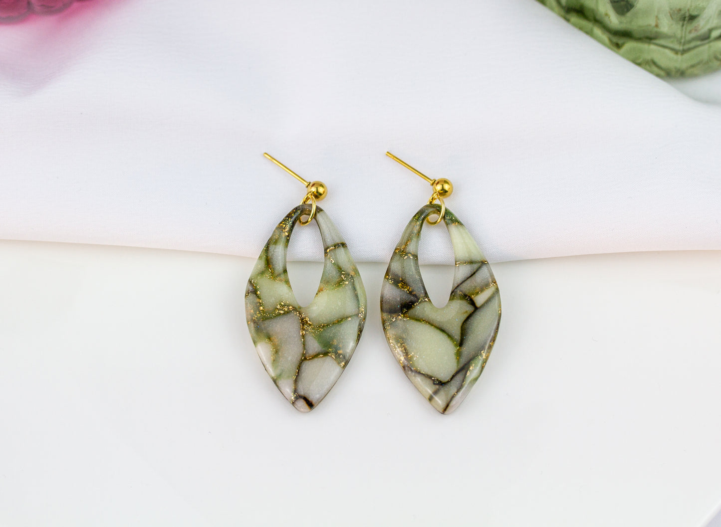Sage Marble Leaf Maxi – Ohrringe