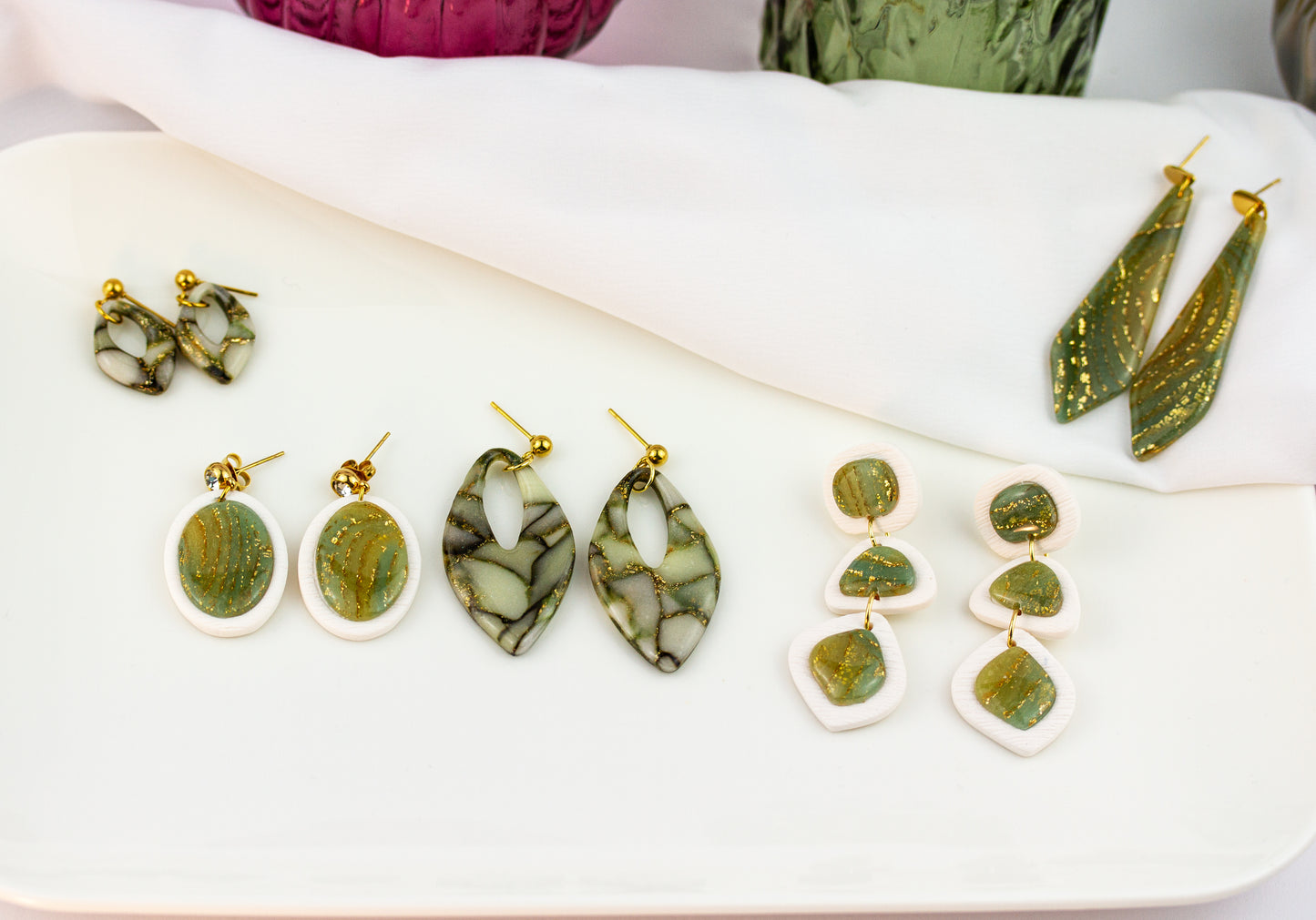 Sage Marble Leaf Maxi – Ohrringe
